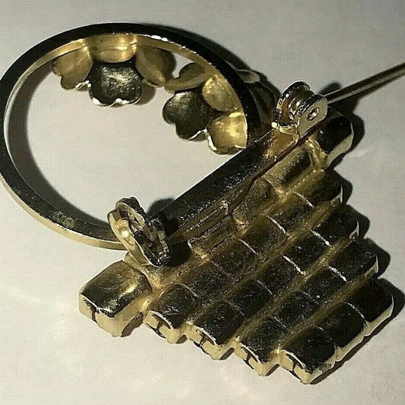 Vtg Brooch Yellow Flowers Basket Glass Rhinestone - Picture 6 of 10